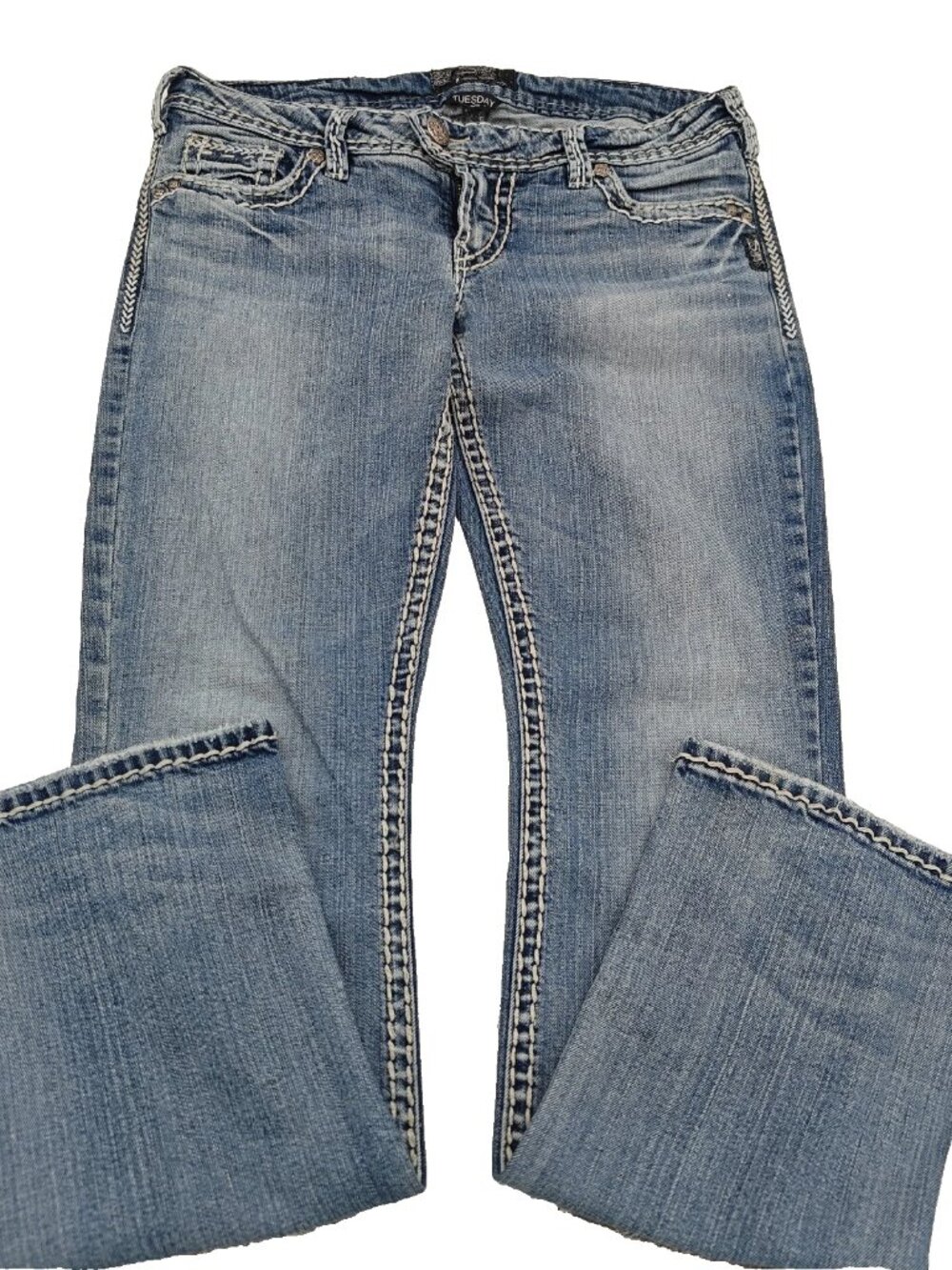 Silver Jeans Women's 31x33 Low Rise Western Embellished Blue Denim Jeans